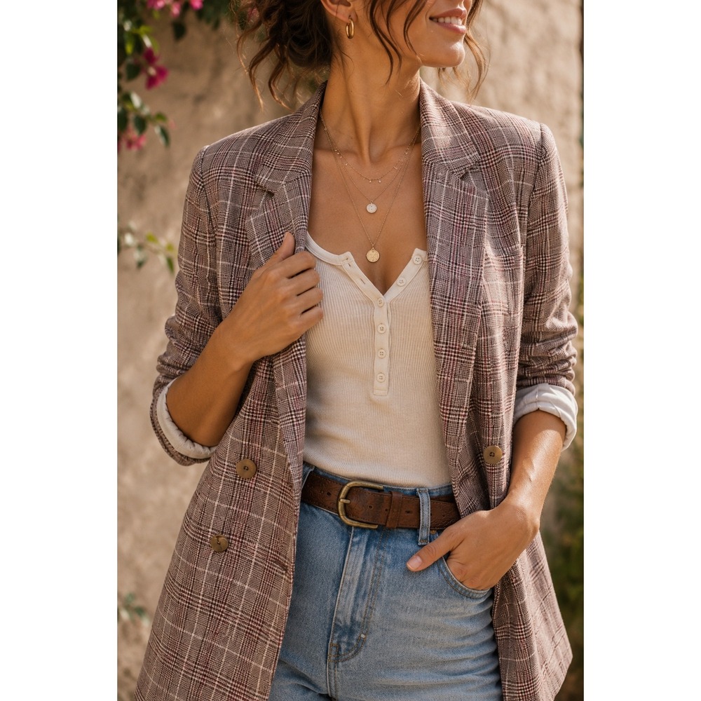 NEW Maeve Anthropologie Plaid Double Breasted Blazer Women 12 Linen Check Jacket